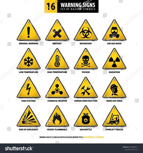 Vector Set Of Warning Signs Collection Of Hazard Symbols 16 High