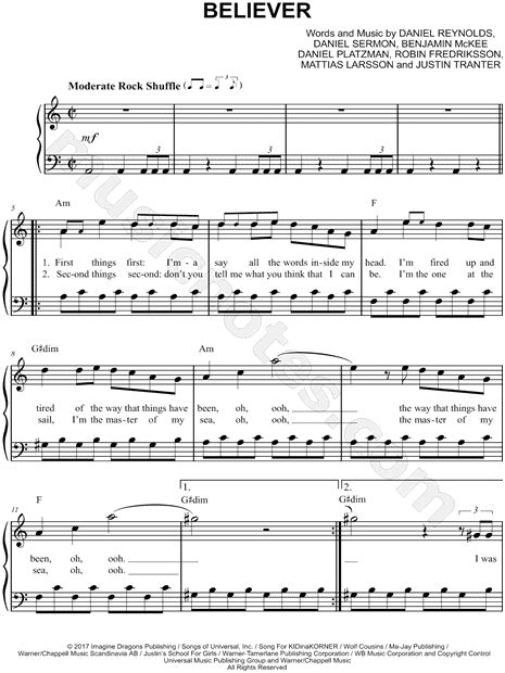 Quick guide on how to read the letter notes. Imagine Dragons "Believer" Sheet Music (Easy Piano) in A Minor - Download & Print - SKU: MN0178264