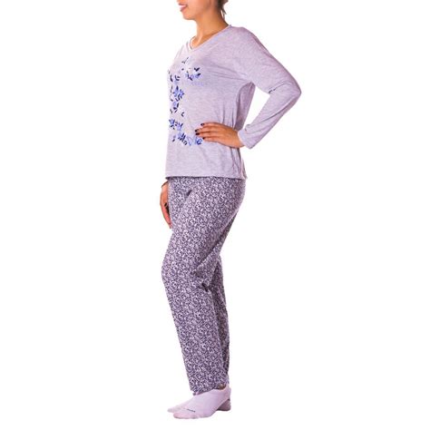 Pijama Feminino Estampado De Inverno Malha Fria Victory Na Bra Lingerie