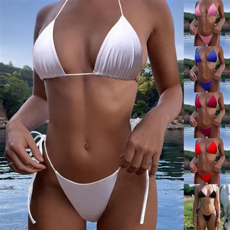 Sexy Women Micro Thong Underwear G String Bra Set Mini Bikini Swimwear