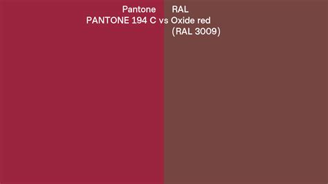 Pantone 194 C Vs Ral Oxide Red Ral 3009 Side By Side Comparison