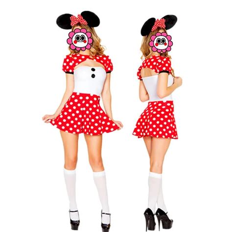 Abbille Hot Womens Minnie Mouse Halloween Anime Cosplay Costume Sexy Polka Dot Dress Carnival