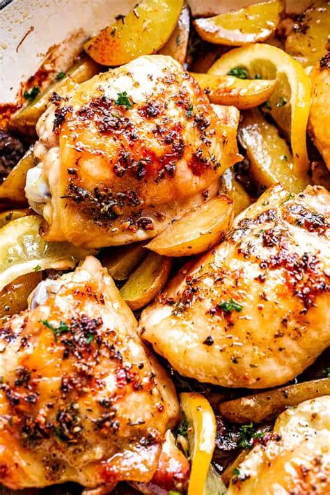 Juicy Garlic Butter Baked Chicken Thighs Recipe With Potatoes