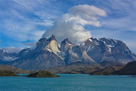 Clouds Over Cuernos Del Paine In National Park Torres Del Paine In