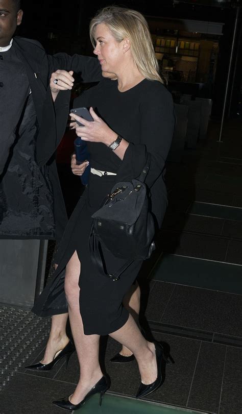 samantha armytage in skirt with thigh high split as she emerges from a bar in sydney daily