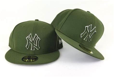 New Era Mlb Olive Green New York Yankee 59fifty Gray Bottom Fitted Hat