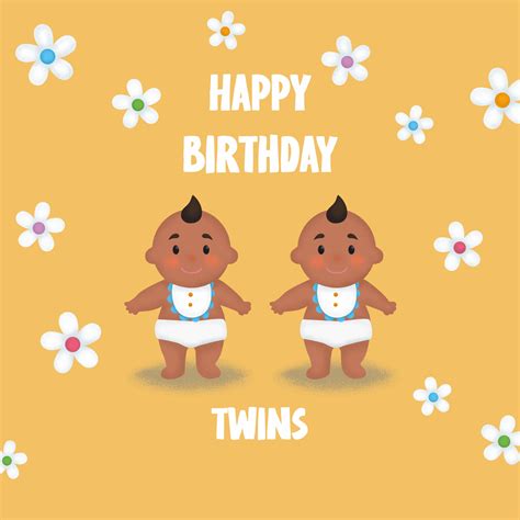 Flowers And Babies In Yellow Happy Birthday Twins Boomf