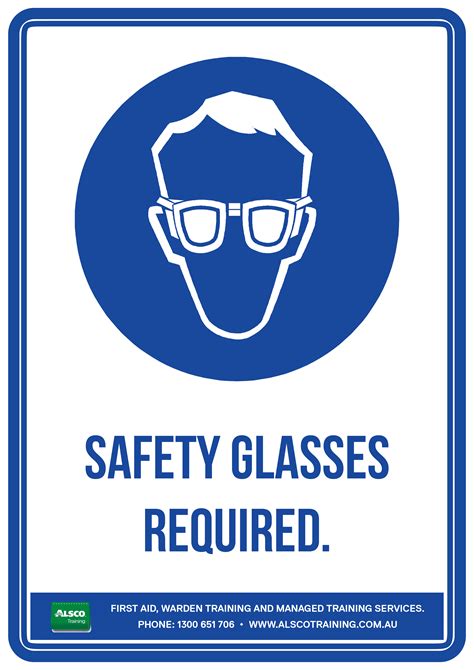 mandatory sign posters safety glasses required a4 alsco training