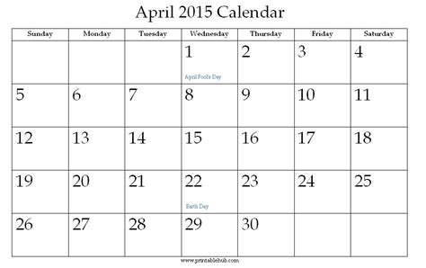 April 2015 Printable Calendar Printable Hub