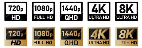 Premium Vector Video Or Tv Screen Resolution Icons Set Black White And Golden Version Size