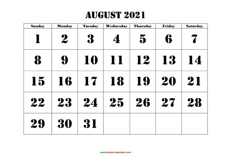 Free August Calendar 2021 Free Resume Templates