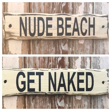 Nude Beach Get Naked Set Of 2 Rustic Wood Signs