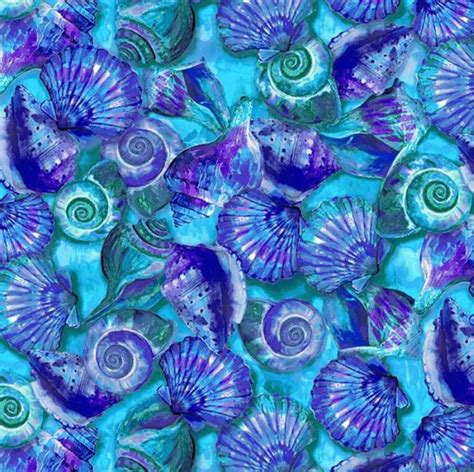 Scattered Seashells Aqua Blue Paint Brush Studio Fabulous Etsy