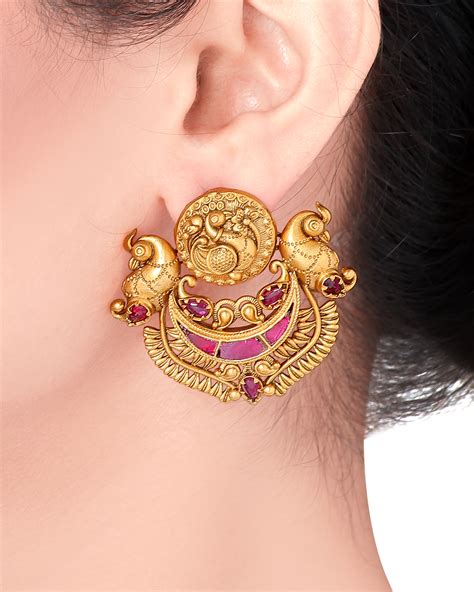 Golden paisley ruby earring by Joules By Radhika | The Secret Label