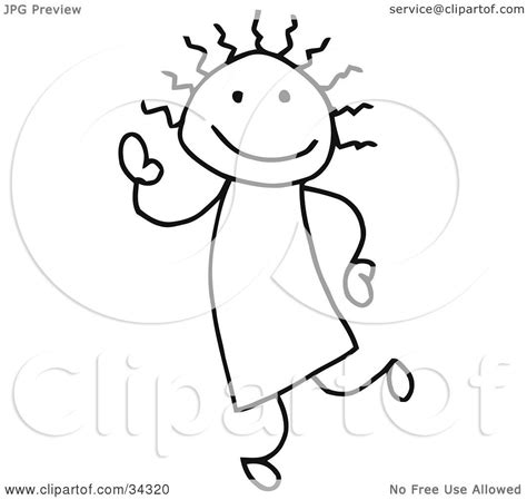 Clipart Illustration Of A Stick Person Girl Dancing And Waving By C