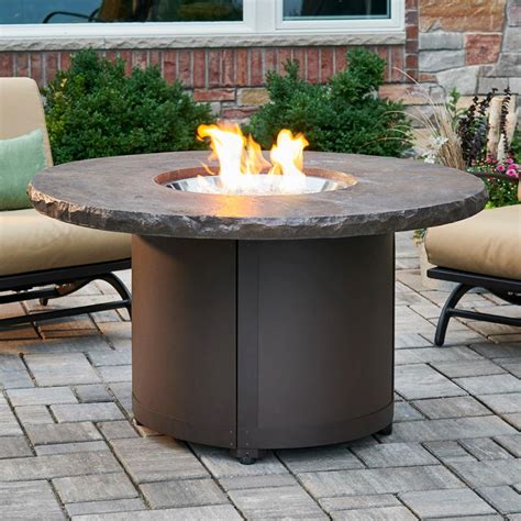 Beacon 48 Inch Round Powder Coated Steel Propane Fire Pit Table In Marbelized Noche By The