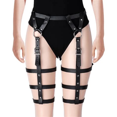black leather leg garter belt sexy body bondage straps harness bridal garters women lingerie