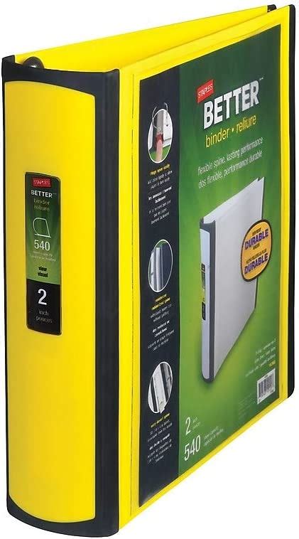 Staples Better Binder 2 Inch Yellow Office Products
