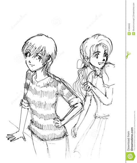 Manga Girls Anime Cartoon Drawing Stock Illustration