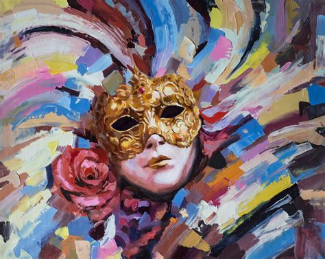 Venetian Mask Original Painting Abstract Masquerade Mask 20x16 Etsy