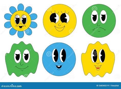 Groovy Hippie Sticker Retro Emoji Retro Pop Art Vector Vintage