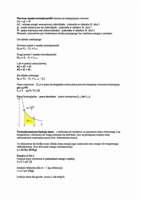 Pierwsza Zasada Termodynamiki I Termodynamiczna Funkcja Stanu Notatek