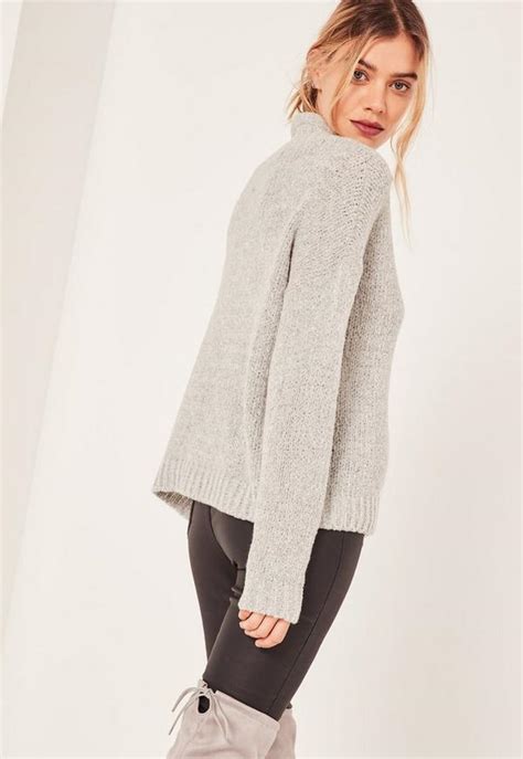 Grey Cozy Funnel Neck Boucle Sweater Missguided