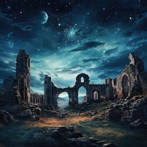 Premium Ai Image Castle Ruins Under Starry Sky