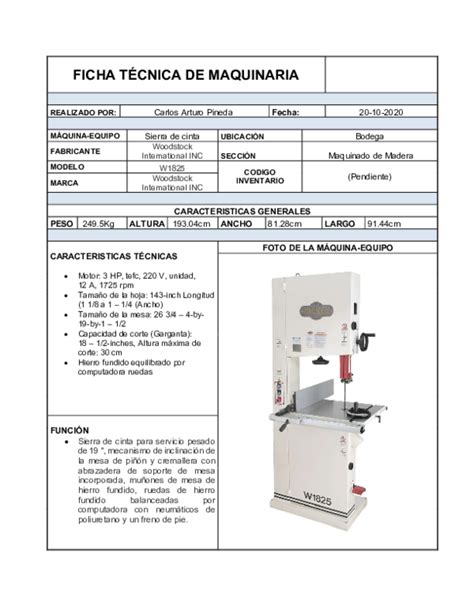Pdf Ficha TÉcnica De Maquinaria Realizado Por MÁquina Equipo