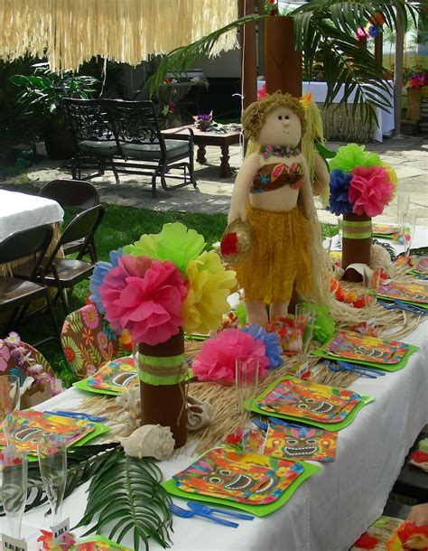 Luau Table Centerpiece Mermaid And Hula Dancer Paper Flowers Hot