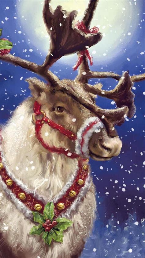Reindeer Christmas Scenes Christmas Pictures Christmas Paintings
