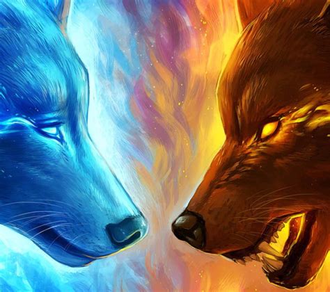 Cool Spirit Blue Anime Fire Wolves Wallpaper