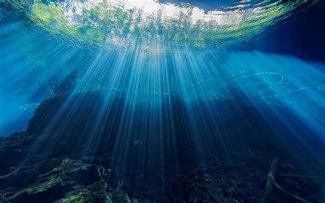 Nature Landscape Underwater Sunlight Sun Rays Blue Crystal