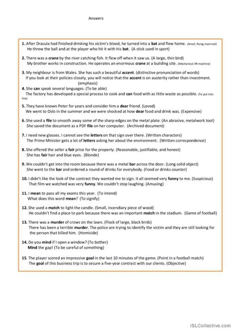 One Word Two Meanings 2 Discussion English Esl Worksheets Pdf And Doc