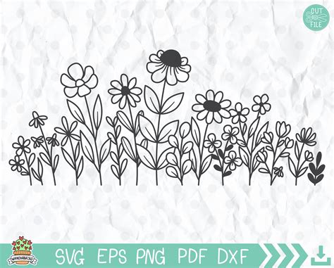 Wildflower Svg Wildflowers Meadow Border Svg Flowers And Etsy Finland