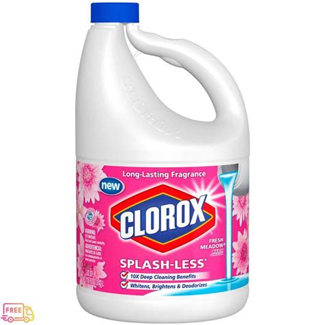 116 Oz Clorox Splash Less Liquid Bleach Cleaner Stain Remover Fresh Meadow Scent Clorox