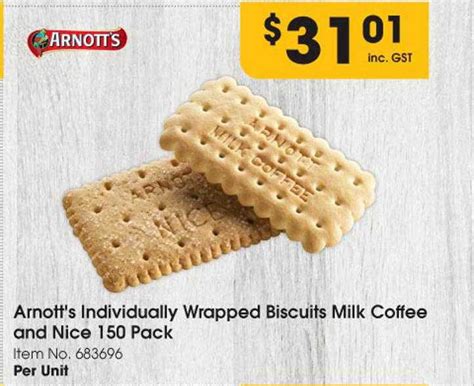Arnotts Individually Wrapped Biscuits Milk Coffee And Nice 150 Pack