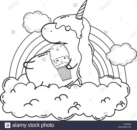 Cute Unicorn With Clouds And Rainbow Kawaii Stock Vector Image And Art