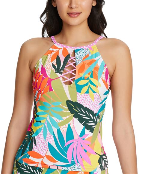 Bleu By Rod Beattie Wild At Heart High Neck Tankini Top Women S Swimsuit In Multi Modesens