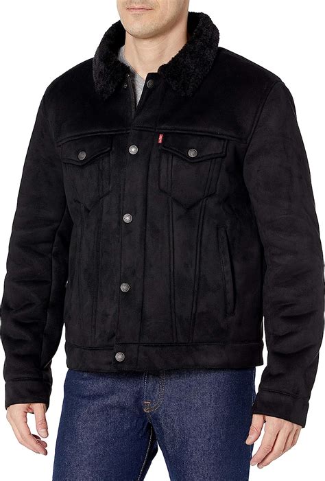Levis Mens Leather Sherpa Lined Trucker Jacket Regular And Big And