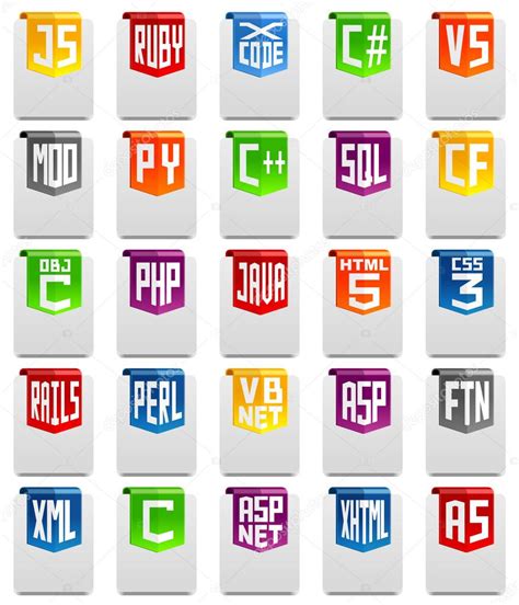 Programming language icons available in line, flat, solid, colored outline, and other styles for web design, mobile application, and other graphic design work. Icônes de langage de programmation image libre de droit ...