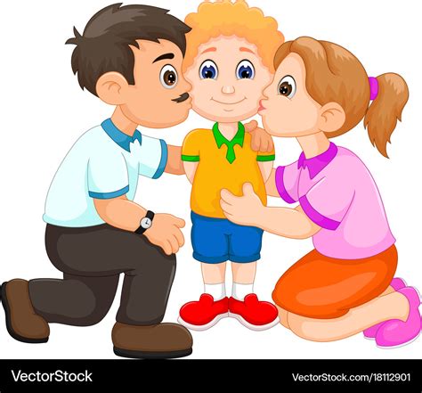 Handsome Babe Cartoon Kissed By Father And Mother Vector Image
