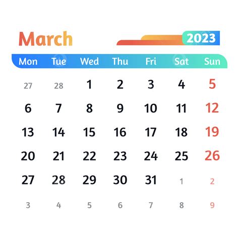 Gambar Kalender Maret 2023 Dalam Warna Gradien Maret 2023 Kalender