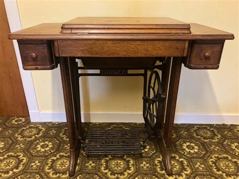 Vintageantique Singer Sewing Machine Table With Cast Iron Treadle Base