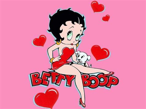 Betty Boop Sitting On Top Of A White Teddy Bear With Hearts Around Her Neck