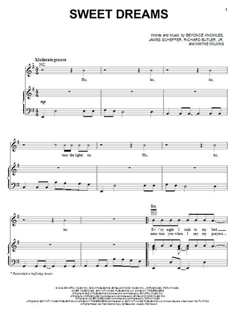 Sweet Dreams Sheet Music By Beyoncé Piano Vocal And Guitar Right Hand Melody 72822