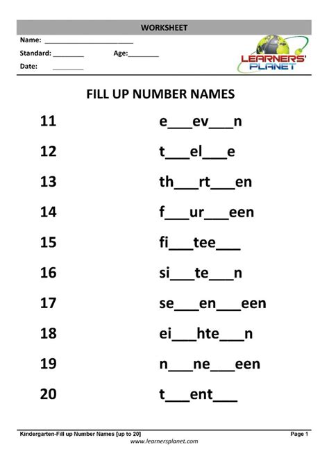 Free Printable Number Counting Upto 20 Worksheets