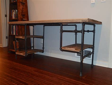 The creator built this desk using oak wood and iron pipe, it seemed difficult at the time, but later, and after a few tries, worked out great. Desk (07) - Frame made from ½" black-iron pipe. | I built ...