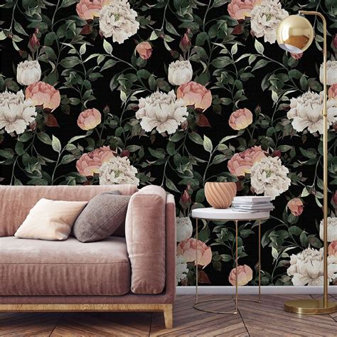 Floral Wallpaper Removable Peel And Stick Wall Paper Mural Etsy