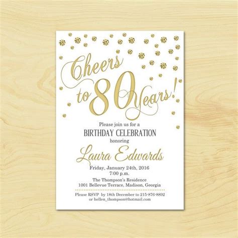 This article will help you quickly find the best invites, and also offers. 80th Birthday Invitation / Any Age / Gold White Invite / Cheers to 80 Years / Printable ...